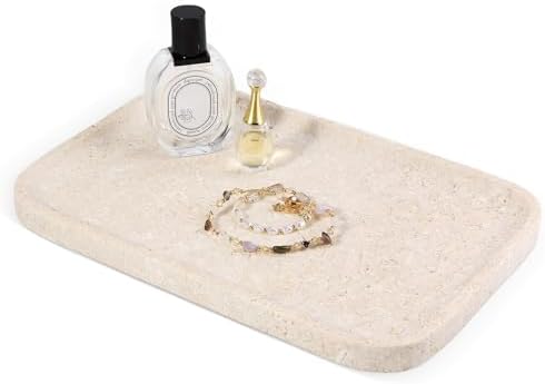 Karibiber Natural Marble Vanity Tray, 11.8" Marble/Stone Bathroom Tray Countertop, Beige Tray for Decor, Perfume Jewelry Holder, Storage/Organizer for Kitchen Sink by Karibiber