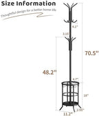 Coat Rack Freestanding with Umbrella Stand Coat Rack Stand with 12 Hooks Metal Coat Tree Coat and Hat Hanger Jacket Entryway(Black) - Image 7