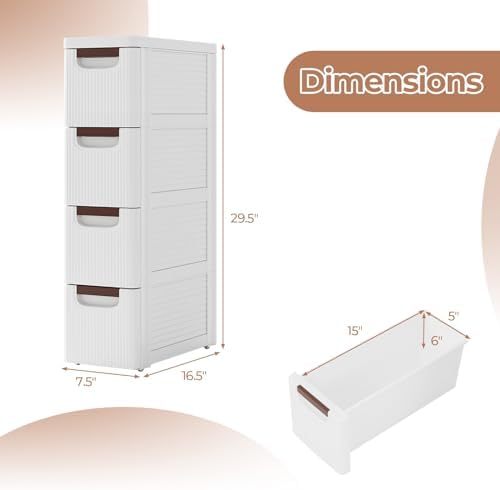 Giantex 4 Drawers Storage Cart, Narrow Plastic Dresser, Rolling Organizer Cart for Office Classroom Bedroom Bathroom Art Craft Supplies, Mobile Slim Utility Cart on Wheels (7.5"x16.5"x29.5") - Image 3