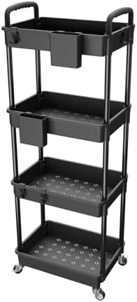 4 Tier Rolling Utility Cart with Handle,REBECAT Utility Cart Made of Multifunctional Storage Organizer Tool for Kitchen,Bathroom,Living Room,Office(Black) by REBECAT