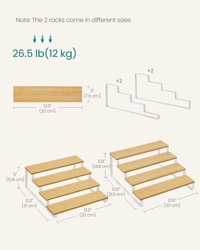 SONGMICS Display Risers, Set of 2 Engineered Wood Perfume Organizer Stand, 4-Tier Cupcake Stand Holder, Spice Rack, Shelf Risers for Figures, Dessert Shelves, Natural Beige and Cloud White UKCS216N02 - Image 6