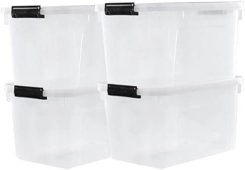 4-Pack 10.5 Quart Clear Plastic Latch Storage Boxes with Lid by Fiazony