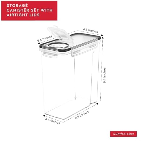 DWËLLZA KITCHEN Cereal Containers Storage 4L Set of 4 Airtight Food Storage Containers with Lids Cereal Dispenser Countertop Pantry Organization Canister for Rice Flour & Sugar 1 Marker 8 Labels - Image 5