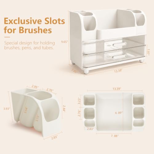 Makeup Organizer for Vanity with Brush Holder, Countertop Bathroom Cosmetic Organizer Skin Care Storage, Large Easy to Store Lipsticks, Nail Polishes, Perfumes, Eyeshadow Palettes (White) - Image 2