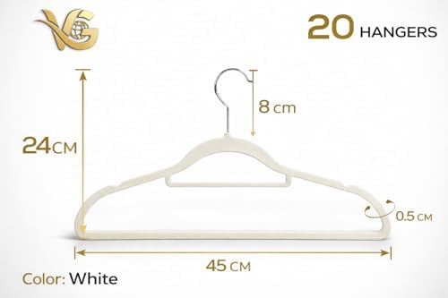 Non-Slip Clothes Hangers Set – Slim Velvet Coat Hangers with Swivel Hooks – Space-Saving Shirt, Dress & Jacket Hangers for Closet Organization (20, White) - Image 2