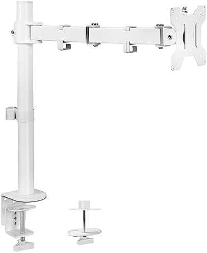VIVO Single Monitor Arm Desk Mount, Holds Screens up to 32 inch Regular and 38 inch Ultrawide, Fully Adjustable Stand with C-Clamp and Grommet Base, VESA 75x75mm or 100x100mm, White, STAND-V001W by VIVO