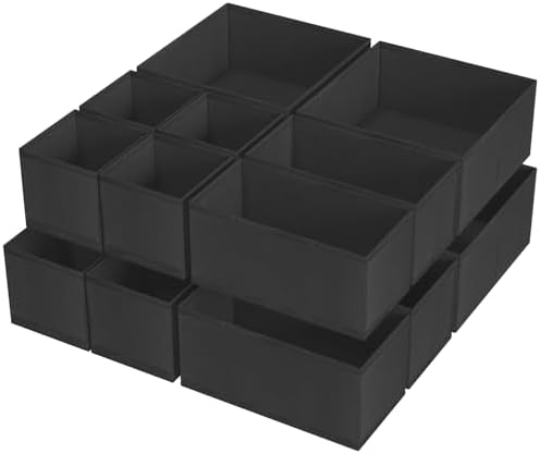 Criusia 16 Pack Underwear Drawer Organizer, Drawer Organizer Clothes, Foldable Cloth Storage Box Closet Dresser Drawer Divider Organizer for Clothes, Scarves (Black) by Criusia
