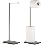 MARMOLUX ACC Free Standing Brushed Nickel Toilet Paper Holder Stand - 4 Jumbo Roll Bathroom Hardware - Standing Toilet Paper Holder - Stainless Steel Toilet Paper Stand - Brushed Steel/Black Marble by MARMOLUXACC