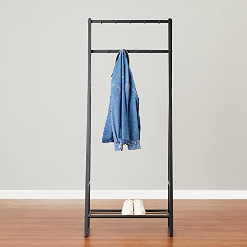 Amazon Basics 9 Hooks Coat Rack, Freestanding Entryway Shoe Bench with Metal 1-Tier Storage Shelf, Space Saving for Hallway and Bedroom, 13" D x 27.6" W x 69" H, Black - Image 6