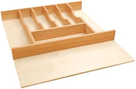 Silverware Drawer Organizer - Trim-to-Fit with Adjustable Dividers for Kitchen Utensil Storage, Beech Wood Frame with 11 Sizes (18.63" W x 22" D) by Unknown