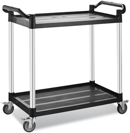 Large Utility Rolling Cart with Wheels,Plastic Utility Cart with 2 Lockable Wheels, Heavy Duty Restaurant Cart,Food Service Cart for Kitchen/Groceies/Warehouse.(2 Tier,34×17×37in / 340lbs) by Imaboie
