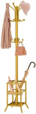 FAVOOSTY Coat Rack Freestanding,Coat Rack Stand with Umbrella Holder,Metal Coat Tree with 12 Hooks,Tree Clothes Hat for Entryway, Hallway, Bedroom, Living Room & Office -Glod by FAVOOSTY