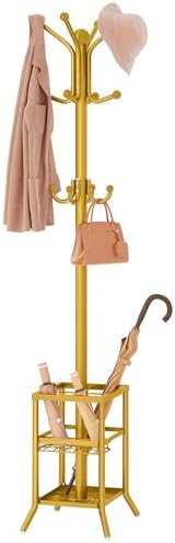 FAVOOSTY Coat Rack Freestanding,Coat Rack Stand with Umbrella Holder,Metal Coat Tree with 12 Hooks,Tree Clothes Hat for Entryway, Hallway, Bedroom, Living Room & Office -Glod by FAVOOSTY