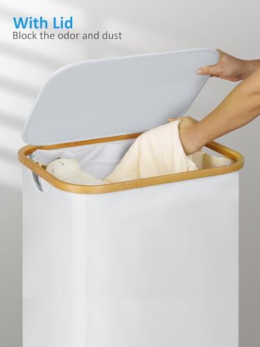 efluky Laundry Basket with Wheels, Tall Rolling Laundry Hamper with Lid and Removable Bag, Aesthetic Dirty Clothes Hamper on Wheels for Laundry Room, Bedroom, Dorm and Bathroom, 100L White - Image 4