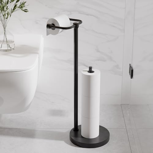 RARXTR Toilet Paper Holder Stand, Post Pivoting Design Free Standing Toilet Paper Holder with Storage for 4 Rolls, SUS304 Stainless Steel Tissue Holder with Reserve, Heavy-Duty Base (Matte Black) - Image 2