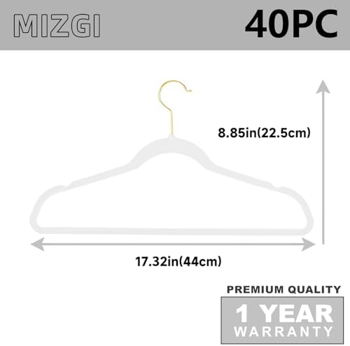 MIZGI Premium Velvet Hangers - 40 Pcs Heavy Duty, Non Slip Felt, Space Saving, White with Gold Hooks - Image 6