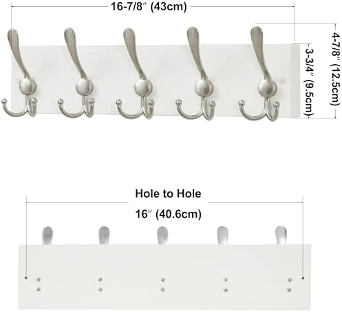SKOLOO Creations White Solid Wood Wall Mounted Coat Rack, 5 Hooks, 16-7/8" Long - Kitchen, Mudroom, Entryway, Bathroom - Includes Mounting Hardware, Wall Coat Hanger, Towel Rack - Image 3