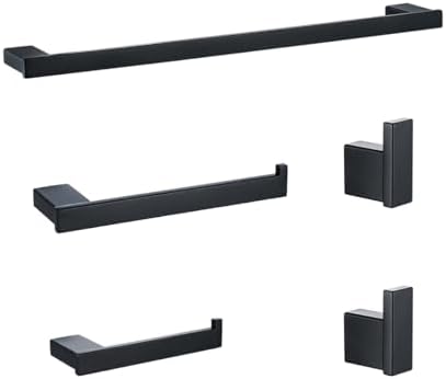 5-Pieces Matte Black Bathroom Accessories Set, Stainless Steel Bathroom Hardware Set, 23.6 Inch Bath Towel Bar Set, Towel Hooks,Towel Racks for Bathroom Wall Mounted,SE96009S-5MB by SEABEFORE