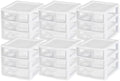 Sterilite Clearview Plastic Multipurpose Small 3 Drawer Desktop Storage Organization Unit for Home, Classrooms, or Office Spaces, White, (Pack of 6) by Sterilite