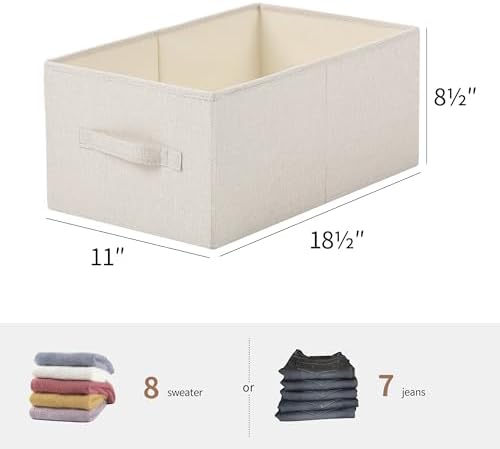 Linen Folding Storage Bins, 3 Pack Large Storage Baskets, Washable, Clothing Storage Bins with Handle, Closet Organizer for Storage Sweater,Sheets(Beige, 18½"x11 x8½) - Image 2