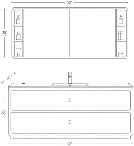 62 IN Freestanding Single Sink Bathroom Vanity Set with LED Mirror Cabinet - Image 2