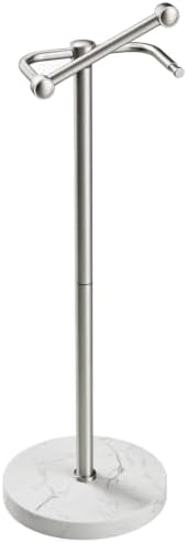 RARXTR Toilet Paper Holder Stand, Bathroom Free Standing Toilet Paper Stand with Modern Marble Base, Post Pivoting Toilet Paper Stand with Stainless Steel Tissue Rack, Rust-Proof (Brushed Nickel) by ElevateYourSpaceChooseRARXTR