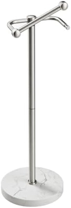 RARXTR Toilet Paper Holder Stand, Bathroom Free Standing Toilet Paper Stand with Modern Marble Base, Post Pivoting Toilet Paper Stand with Stainless Steel Tissue Rack, Rust-Proof (Brushed Nickel) by ElevateYourSpaceChooseRARXTR