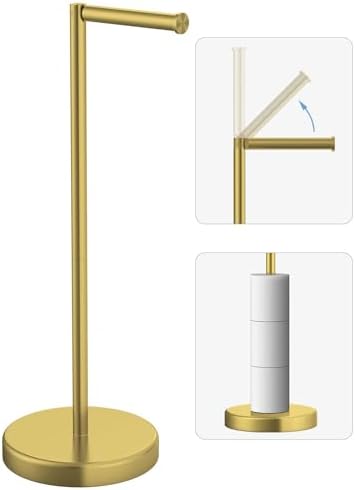 Brushed Gold Toilet Paper Holder Stand Free Standing Tissue Roll Holder by BathroomDecor