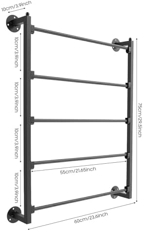 5 Tier Wall Mounted Tie Rack Scarf Display Stand Belt Pants Hangers Scarves Hijab Stand, Towel Rack Ribbon Holder,Wrapping Paper Spool Storage for Retail,Store (Black, 5 Tier 23.6x29.5in) - Image 6