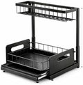 Under Sink Organizer 2 Tier Sliding Storage Rack – Carbon Steel Pull Out Cabinet Shelf for Kitchen & Bathroom, Heavy Duty Metal Under Cabinet Organizer. by Unknown