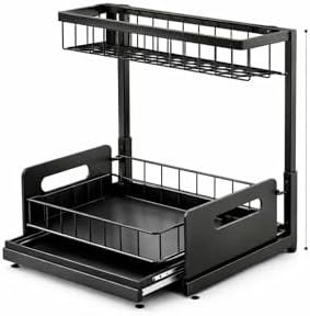 Under Sink Organizer 2 Tier Sliding Storage Rack – Carbon Steel Pull Out Cabinet Shelf for Kitchen & Bathroom, Heavy Duty Metal Under Cabinet Organizer. by Unknown