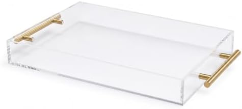 Clear Acrylic Tray 14x11” with Golden Metal Handles - Large Plastic Tray for Serving Guests, Countertop Organization, Ottoman Coffee Table & Vanity – Modern Decorative Tray for Home & Office by Unknown
