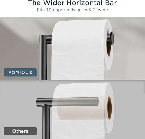 FORIOUS Toilet Paper Holder Stand with Storage for 4 Rolls, Matte Black - Image 4