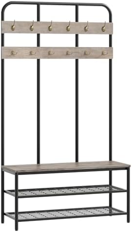 HOOBRO Hall Tree with Bench, Entryway Bench with Coat Rack, Mud Room Rack with 12 Double Hooks and Shoe Storage, Coat Tree, Shoe Organizer, for Foyer, Front Door, Greige and Black BG05MT01 by HOOBRO