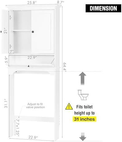 Spirich Bathroom Over the Toilet Storage Cabinet with Tilt-Out Cube, White - Image 2