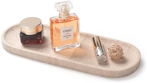 Oval Travertine Stone Tray for Jewelry, Candles, Perfume, Decorative Marble Bathroom Tray for Countertop Organizer 11.8inch x 4.3inch x 0.7inch - Image 2