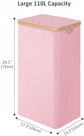 IEGrow Laundry Hamper with Lid,110L Laundry Basket with Mesh Bags,Pink - Image 2