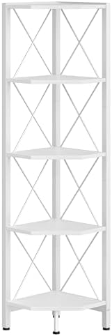 CHOEZON 5-Tier Corner Shelf, Corner Bookcase, 55.2" Tall Vertical Display Rack, Plant Stand, Open Storage Shelf, for Living Room, Bedroom, Study, Kitchen, White TCJ12WB - Image 6