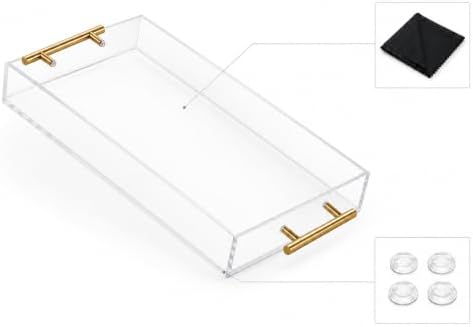 Clear Acrylic Tray 14x11” with Golden Metal Handles - Large Plastic Tray for Serving Guests, Countertop Organization, Ottoman Coffee Table & Vanity – Modern Decorative Tray for Home & Office - Image 4