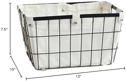 Handmade -Open Storage Bread Food Basket,Kitchen Cabinet and Pantry Storage Organizer Bin & Containers- Two Cut-Out Handles Wire Metal with Canvas Lining 13x10x7.5 Inches Black - Image 7