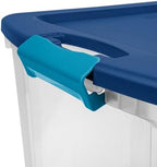 Sterilite 18 Gal Latch and Carry, Stackable Storage Bin with Latching Lid, Plastic Container to Organize Closets, Clear with Blue, 6-Pack - Image 6