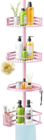 HAMITOR Corner Shower Caddy, 4 Tier Adjustable Bathroom Organizer - Pink by HAMITOR