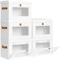 DIMJ Storage Bins with Lids - 5 Pack Front Opening Stackable Fabric Storage Boxes with Clear Window & Handles, Collapsible Closet Organizers for Clothes, Sweaters, Shelf Storage, Bedroom, White by DiMJ
