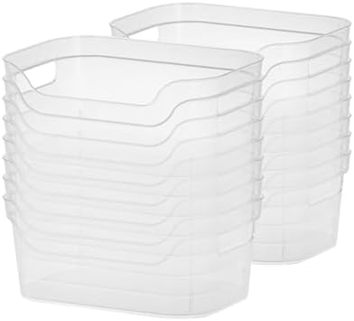 Sterilite 9.5 x 6.5 x 4 Inch Small Open Scoop Front Clear Storage Bin with Comfortable Carry Through Handles for Household Organization (32 Pack) by Sterilite