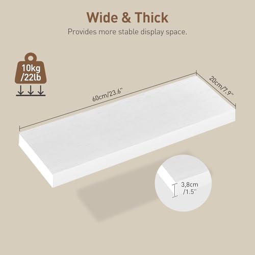 RALGEND Floating Shelves for Wall, 23.6" Wall Shelf Set of 3 with Invisible Brackets, 1.5" Thick Hanging Shelves Farmhouse Home Decor for Bathroom, Living Room, Bedroom, White 6301BJP3WT - Image 3