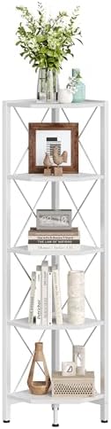 CHOEZON 5-Tier Corner Shelf, Corner Bookcase, 55.2" Tall Vertical Display Rack, Plant Stand, Open Storage Shelf, for Living Room, Bedroom, Study, Kitchen, White TCJ12WB - Image 7