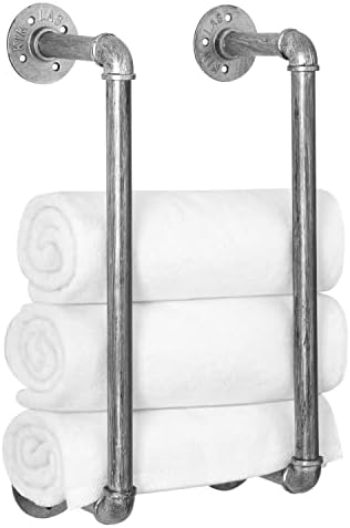 HouseAid Industrial Pipe Towel Rack, Farmhouse Bathroom Towel Storage Holder, Vintage Style Towel Organization, Wall Mounted, Antique Silver by HouseAid
