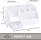 White Desktop Organizer - 9 Compartment Office Desk Accessories Organizer - Pen Holder - Image 6