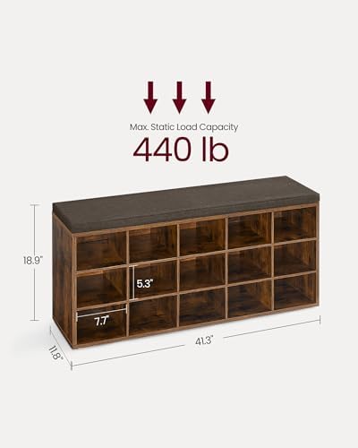 VASAGLE Shoe Bench with Cushion, 15 Compartments, 11.8 x 41.3 x 18.9 Inches - Image 3