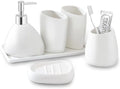 Ceramic Bathroom Accessory Set with Ceramic Tray, 6 Pieces Bathroom Countertop Accessory Set, Include Soap Dispenser, Toothbrush Holder, 2 Tumbler, Soap Dish, Vanity Tray,White by BLBYHO